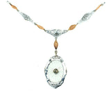 10k Tri-Color Gold Genuine Natural Rock Crystal Quartz Necklace (#J5363)