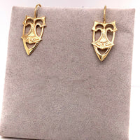 14k Yellow Gold Arts and Crafts Style Earrings Shield Design (#J4878)