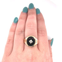 10k Yellow Gold Men's Genuine Natural Black Onyx and Diamond Ring (#J5861)