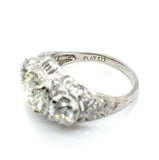 Platinum 2.43 Carat TW Genuine Natural Diamond 3 Stone Filigree Ring (#J5520)