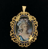 18k Hand Painted Portrait Pin Marie Antoinette (#J5380)