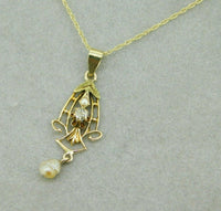10k Yellow Gold Diamond and Pearl Lavaliere Pendant (#J4819)