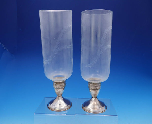 Duchin Creations Sterling Silver Pair of Candlesticks w/ Hurricane Glass (#3622)