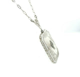 14k White Gold Art Deco Genuine Natural Rock Crystal Quartz Necklace (#J5364)