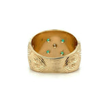 14k Yellow Gold Heavy Emerald and Diamond Cigar Band Ring (#J5441)