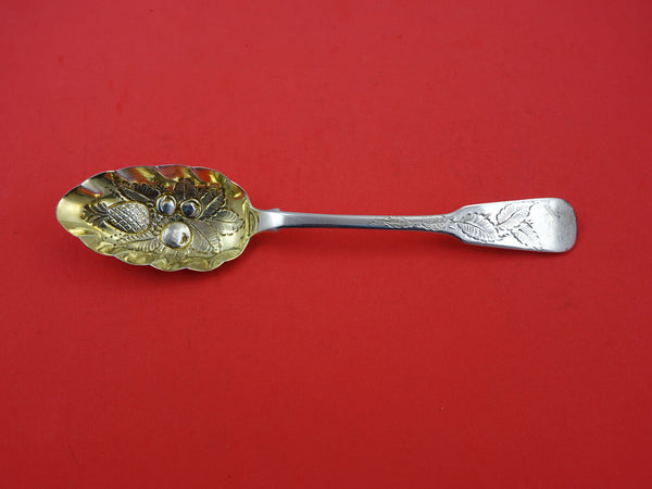 Irish by Neville Sterling Silver Berry Spoon GW Chased Fruit Dublin 1824 Leaves