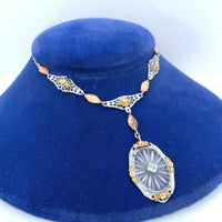 10k Tri-Color Gold Genuine Natural Rock Crystal Quartz Necklace (#J5363)