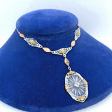 10k Tri-Color Gold Genuine Natural Rock Crystal Quartz Necklace (#J5363)
