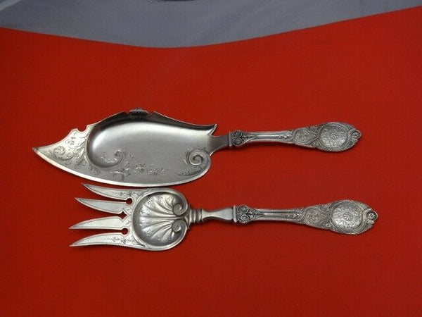 Moresque by Wendt Sterling Silver Fish Serving Set Brite Cut Ornate 2pc