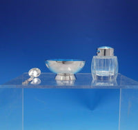 Meka Danish Silver Salt Dip 3pc Set w/Silver Spoon Crystal Pepper Shaker (#4055)