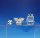 Meka Danish Silver Salt Dip 3pc Set w/Silver Spoon Crystal Pepper Shaker (#4055)