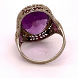 Art Deco 14k Gold Filigree Large Oval Genuine Natural Amethyst Ring (#J4842)