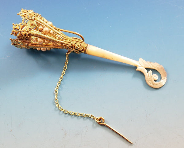 Gilt Bronze Tussie Mussie Posey Posy Holder with Carved Mother of Pearl (#J1316)