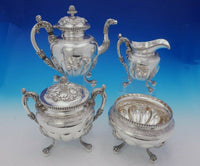 William Thomson Coin Silver Tea Set 4pc w/ Floral and Acanthus Leaf Motif #3654