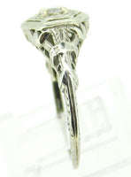 Art Deco 14k White Gold 1/4ct Genuine Natural Diamond Filigree Ring (#J4290)