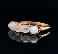 14k Yellow Gold Antique Five Genuine Natural Moonstone Band Ring (#J5694)