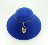 Retro 14k Yellow Gold Lavaliere Pendant with Rose Gold Flower (#J4328)