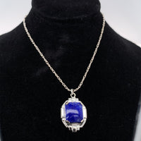 10k White Gold Art Deco Genuine Natural Lapis Lazuli Pendant Jewelry (#J5317)