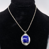 10k White Gold Art Deco Genuine Natural Lapis Lazuli Pendant Jewelry (#J5317)
