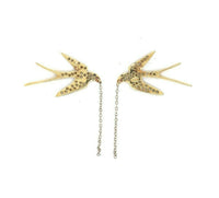 18k Yellow Gold Genuine Natural Diamond Bird Swallow Earrings (#J5344)