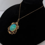 14k Yellow Gold 5.14ct Genuine Natural Opal Filigree Pendant w/ Flowers (#J5720)