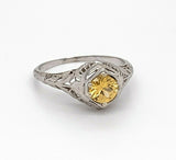 Filigree 18k Gold Art Deco .68ct Yellow Genuine Natural Sapphire Ring (#J4833)