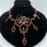 Genuine Natural Bohemian Garnet Necklace Rosette with Drops (#J5404)