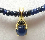 Genuine Natural Blue Sapphire Bead Necklace w/ 2.59ct Cabochon Sapphire (#J3752)
