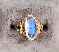 10k Yellow Gold 3.70ct Genuine Natural Rainbow Moonstone Ring Blue Flash #J5841