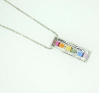 14k White Gold Princess Cut Rainbow Sapphire and Diamond Pendant (#J4447)