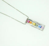 14k White Gold Princess Cut Rainbow Sapphire and Diamond Pendant (#J4447)