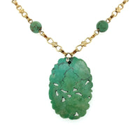 14k Yellow Gold Art Deco Carved Genuine Natural Turquoise Necklace (#J5372)