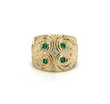 14k Yellow Gold Heavy Emerald and Diamond Cigar Band Ring (#J5441)