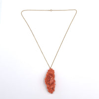 14k Yellow Gold Large Carved Genuine Natural Ox Blood Coral Pendant Roses #J6177