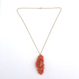 14k Yellow Gold Large Carved Genuine Natural Ox Blood Coral Pendant Roses #J6177