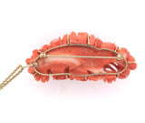 14k Yellow Gold Large Carved Genuine Natural Ox Blood Coral Pendant Roses #J6177
