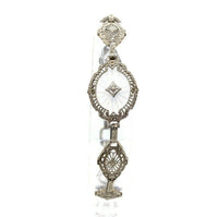 10k Gold Art Deco Genuine Natural Diamond Rock Crystal Filigree Bracelet #J5454