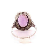 Art Deco 14k White Gold Filigree Amethyst Ring with Seed Pearls (#J4827)