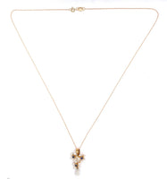14k Yellow Gold Freshwater River Pearl and Sapphire Lavaliere Jewelry (#J5696)