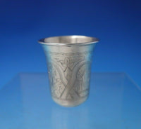 Russian .875 Silver Shot Glass Bright-Cut with House and Flowers (#5177)