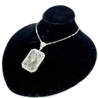 14k White Gold Art Deco Genuine Natural Rock Crystal Quartz Necklace (#J5364)