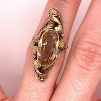 10k Yellow Gold Art Nouveau Ring Topaz Glass Stone (#J4826)