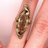 10k Yellow Gold Art Nouveau Ring Topaz Glass Stone (#J4826)