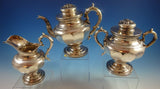 Salisbury and Co Coin Silver Tea Set 3pc 3-D Applied Leaf Berry Finials (#1294)