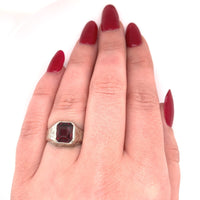 14k White Gold 2.63ct Deep Red Genuine Natural Garnet Men's Ring (#J5769)