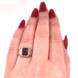14k White Gold 2.63ct Deep Red Genuine Natural Garnet Men's Ring (#J5769)