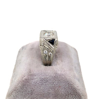 18k White Gold Art Deco Men's Diamond and Sapphire Ring Jewelry (#J5593)