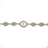 10k Gold Art Deco Genuine Natural Diamond Rock Crystal Filigree Bracelet #J5454