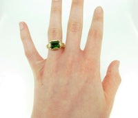 10k Gold Hand Engraved 4.06ct Green Genuine Natural Tourmaline Ring (#J4519)