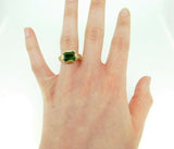 10k Gold Hand Engraved 4.06ct Green Genuine Natural Tourmaline Ring (#J4519)